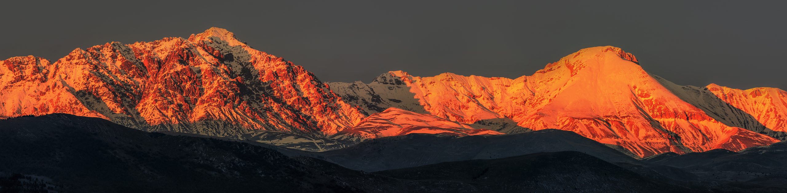 Panorama of an Amazing Sunset Over the Camicia and Prena Mountain – Campo Imperatore – Abruzzo, Italy